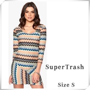 SUPERTRASH Duane Zigzag Bohemian Knit Mini Dress Light & Harlow Size S New